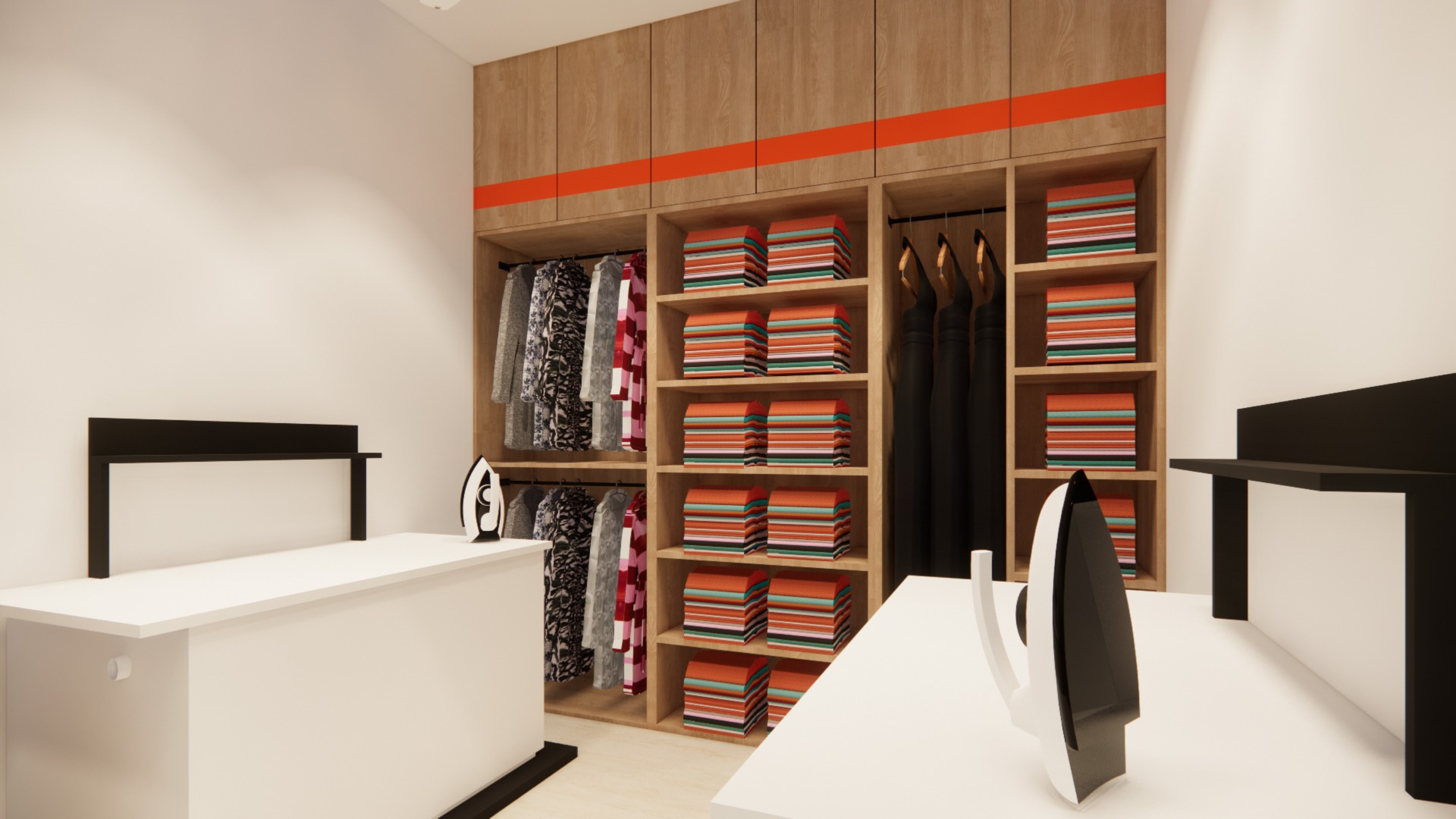 Mera Laundry Interior with Professional Washing Machines and Organized Storage